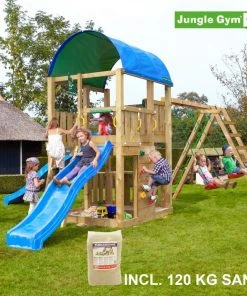 Jungle Gym Farm Legetårn Komplet Inkl. Climb Module Xtra, 120 Kg Sand Og Blå Rutschebane - 804-272CXSB