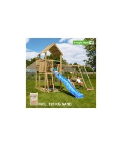 Jungle Gym Palace Legetårn Komplet Inkl. Climb Module Xtra, 120 Kg Sand Og Blå Rutschebane - 804-276CXSB