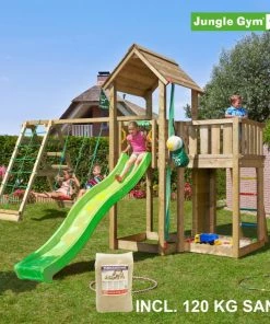 Jungle Gym Mansion Legetårn Komplet Inkl. Climb Module Xtra, 120 Kg Sand Og Grøn Rutschebane - 804-267CXSG