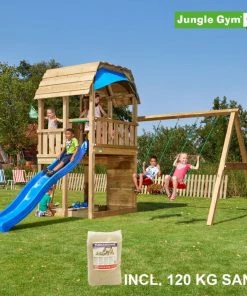 Jungle Gym Barn Legetårn Komplet Inkl. Swing Module Xtra, 120 Kg Sand Og Blå Rutschebane - 804-287SXSB