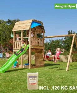 Jungle Gym Barn Legetårn Komplet Inkl. Swing Module Xtra, 120 Kg Sand Og Grøn Rutschebane - 804-287SXSG