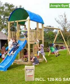Jungle Gym Farm Legetårn Komplet Inkl. Swing Module Xtra, 120 Kg Sand Og Blå Rutschebane - 804-272SXSB