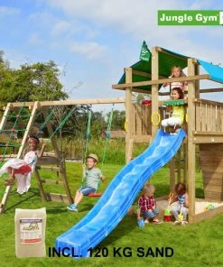 Jungle Gym Fort Legetårn Komplet Inkl. Climb Module Xtra, 120 Kg Sand Og Blå Rutschebane - 804-275CXSB