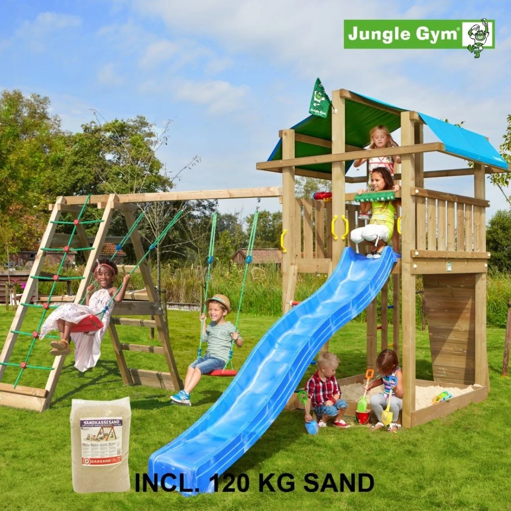 Jungle Gym Fort Legetårn Komplet Inkl. Climb Module Xtra, 120 Kg Sand Og Blå Rutschebane - 804-275CXSB 3 Jungle Gym Fort Legetårn Komplet Inkl. Climb Module Xtra, 120 Kg Sand Og Blå Rutschebane - 804-275CXSB