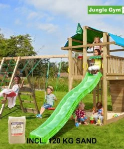Jungle Gym Fort Legetårn Komplet Inkl. Climb Module Xtra, 120 Kg Sand Og Grøn Rutschebane - 804-275CXSG