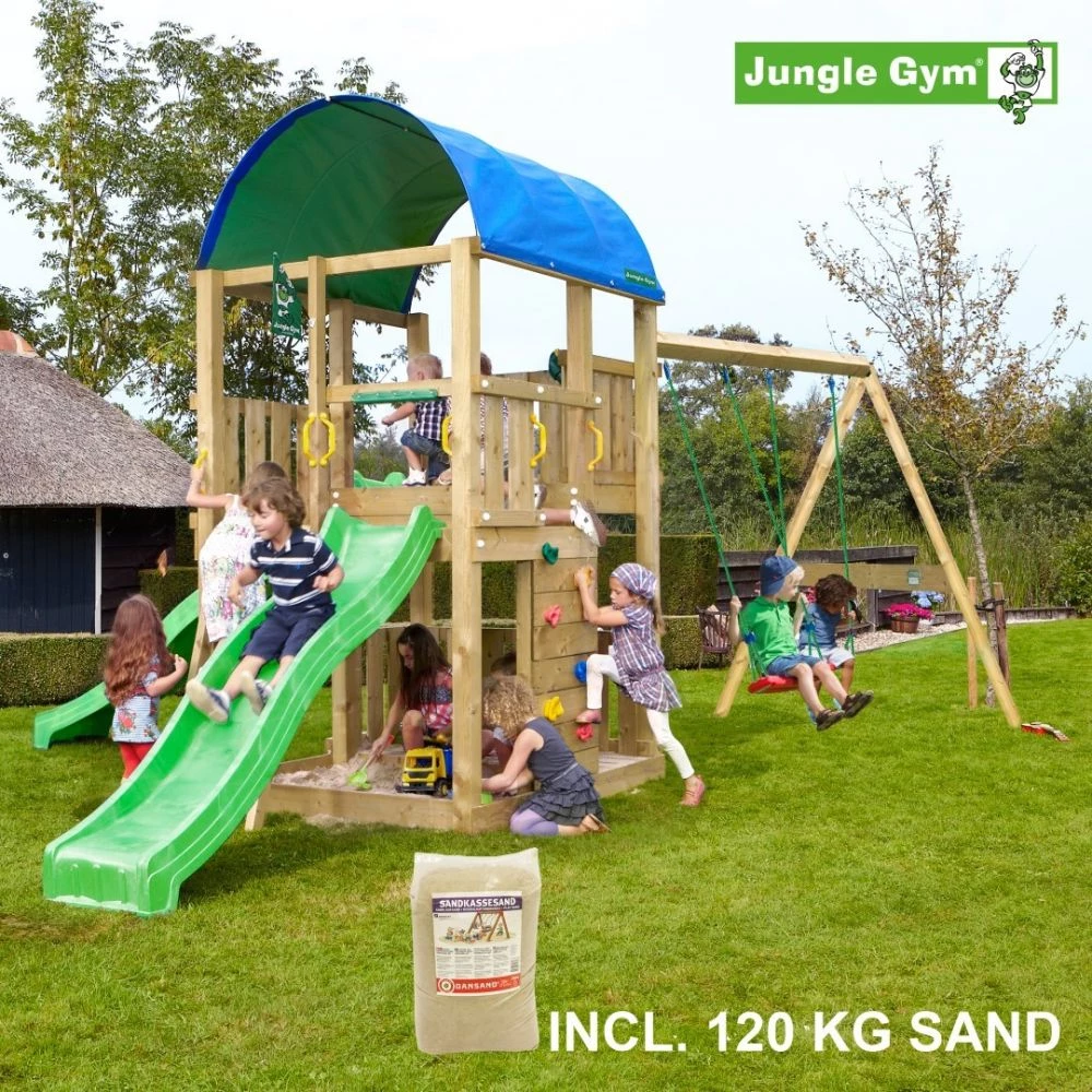 Jungle Gym Farm Legetårn Komplet Inkl. Swing Module Xtra, 120 Kg Sand Og Grøn Rutschebane - 804-272SXSG 3 Jungle Gym Farm Legetårn Komplet Inkl. Swing Module Xtra, 120 Kg Sand Og Grøn Rutschebane - 804-272SXSG