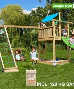 Jungle Gym Lodge Legetårn Komplet Inkl. Climb Module Xtra, 120 Kg Sand Og Grøn Rutschebane - 804-274CXSG