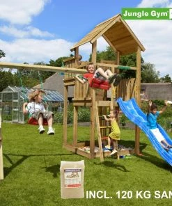 Jungle Gym Palace Legetårn Komplet Inkl. Swing Module Xtra, 120 Kg Sand Og Blå Rutschebane - 804-276SXSB