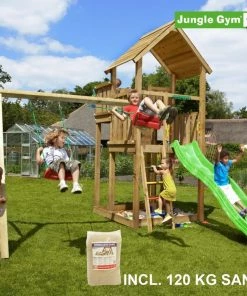 Jungle Gym Palace Legetårn Komplet Inkl. Swing Module Xtra, 120 Kg Sand Og Grøn Rutschebane - 804-276SXSG