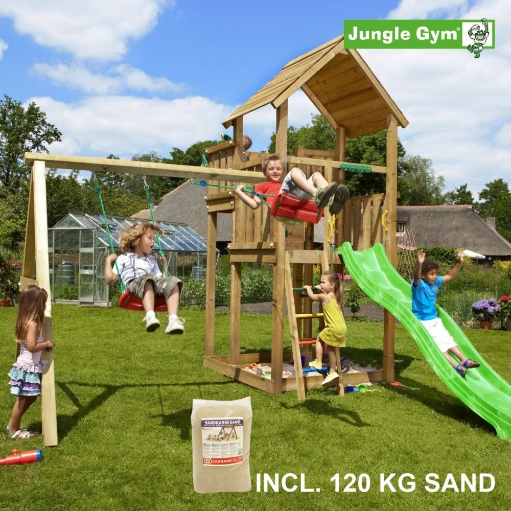 Jungle Gym Palace Legetårn Komplet Inkl. Swing Module Xtra, 120 Kg Sand Og Grøn Rutschebane - 804-276SXSG 3 Jungle Gym Palace Legetårn Komplet Inkl. Swing Module Xtra, 120 Kg Sand Og Grøn Rutschebane - 804-276SXSG