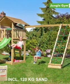 Jungle Gym Cottage Legetårn Komplet Inkl. Climb Module Xtra, 120 Kg Sand Og Grøn Rutschebane - 804-270CXSG