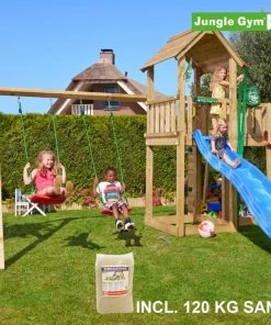 Jungle Gym Mansion Legetårn Komplet Inkl. Swing Module Xtra, 120 Kg Sand Og Blå Rutschebane - 804-267SXSB