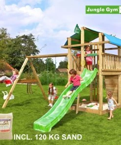 Jungle Gym Fort Legetårn Komplet Inkl. Swing Module Xtra, 120 Kg Sand Og Grøn Rutschebane - 804-275SXSG