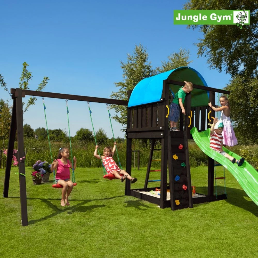 Jungle Gym Villa Legetårn Komplet Inkl. Swing Module Xtra Ekskl. Rutschebane, Grundmalet Sort - 806-285SB 4 Jungle Gym Villa Legetårn Komplet Inkl. Swing Module Xtra Ekskl. Rutschebane, Grundmalet Sort - 806-285SB - Billede 2