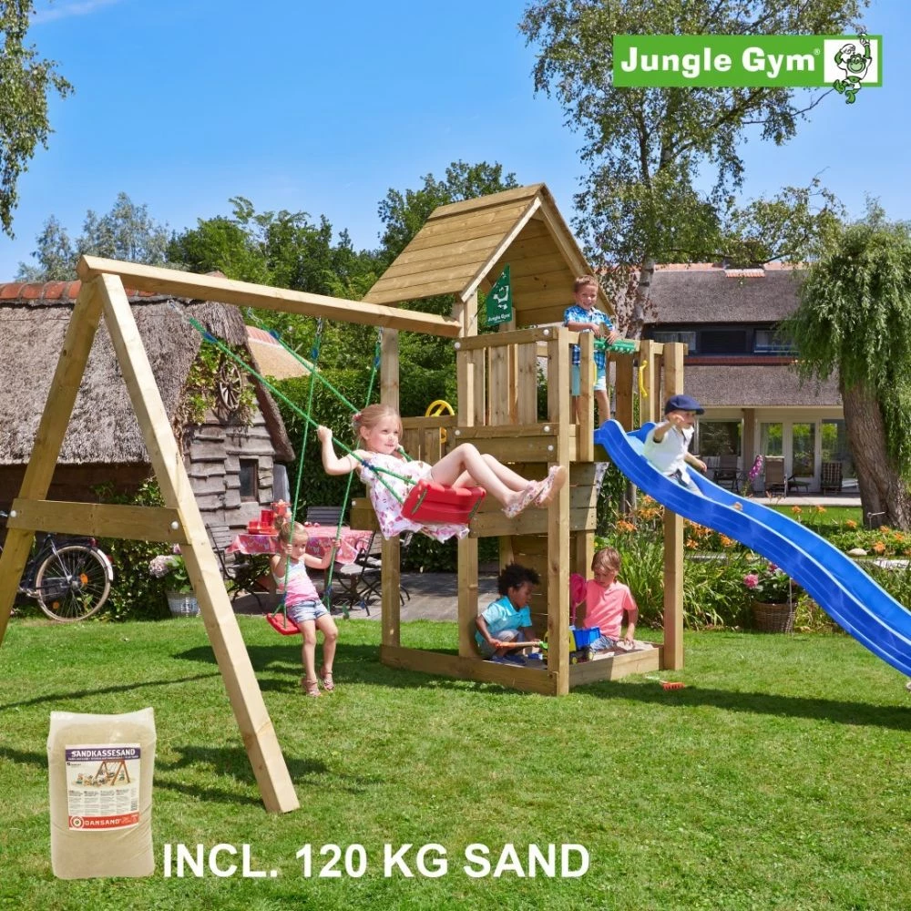Jungle Gym Cubby Legetårn Komplet Inkl. Swing Module Xtra, 120 Kg Sand Og Blå Rutschebane - 804-269SXSB 3 Jungle Gym Cubby Legetårn Komplet Inkl. Swing Module Xtra, 120 Kg Sand Og Blå Rutschebane - 804-269SXSB