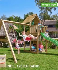 Jungle Gym Cubby Legetårn Komplet Inkl. Swing Module Xtra, 120 Kg Sand Og Grøn Rutschebane - 804-269SXSG
