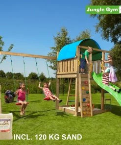 Jungle Gym Villa Legetårn Komplet Inkl. Swing Module Xtra, 120 Kg Sand Og Grøn Rutschebane - 804-285SXSG