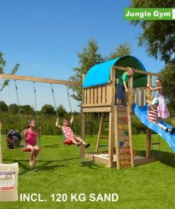 Jungle Gym Villa Legetårn Komplet Inkl. Swing Module Xtra, 120 Kg Sand Og Blå Rutschebane - 804-285SXSB