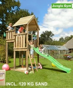 Jungle Gym Palace Legetårn Komplet, Inkl. 120 Kg Sand Og Grøn Rutschebane - 804-276SG
