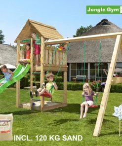 Jungle Gym Cabin Legetårn Komplet Inkl. Swing Module Xtra, 120 Kg Sand Og Grøn Rutschebane - 804-283SXSG