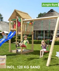 Jungle Gym Cabin Legetårn Komplet Inkl. Swing Module Xtra, 120 Kg Sand Og Blå Rutschebane - 804-283SXSB