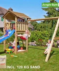 Jungle Gym Cottage Legetårn Komplet Inkl. Swing Module Xtra, 120 Kg Sand Og Blå Rutschebane - 804-270SXSB