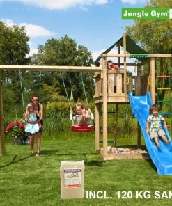 Jungle Gym Lodge Legetårn Komplet Inkl. Swing Module Xtra, 120 Kg Sand Og Blå Rutschebane - 804-274SXSB