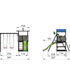 Jungle Gym Hut Legetårn Komplet Inkl. Swing Module Xtra Og Rutschebane, Grundmalet Sort - 806-282SX