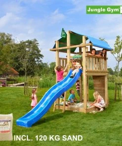 Jungle Gym Fort Legetårn Komplet, Inkl. 120 Kg Sand Og Blå Rutschebane - 804-275SAB