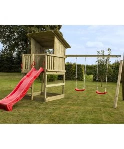 Plus A/S Plus Play Legetårn M/skråt Tag Trykimprægneret Inkl. Gyngestativ Rød Rutsjebane Og Gyngesæder 185280-5