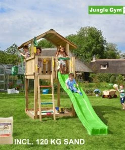 Jungle Gym Chalet Legetårn Komplet, Inkl. 120 Kg Sand Og Grøn Rutschebane - 804-271SG
