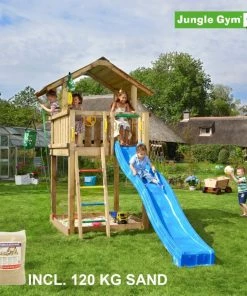 Jungle Gym Chalet Legetårn Komplet, Inkl. 120 Kg Sand Og Blå Rutschebane - 804-271SAB