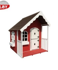 Nordic Play Legehus I Malet Træ Med Veranda. 130x140x150 Cm Rød/hvid