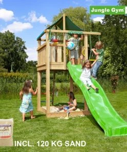 Jungle Gym Lodge Legetårn Komplet, Inkl. 120 Kg Sand Og Grøn Rutschebane - 804-274SG