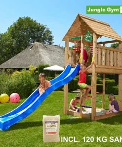 Jungle Gym Cabin Legetårn Komplet, Inkl. 120 Kg Sand Og Blå Rutschebane - 804-283SAB