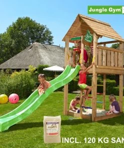 Jungle Gym Cabin Legetårn Komplet, Inkl. 120 Kg Sand Og Grøn Rutschebane - 804-283SG