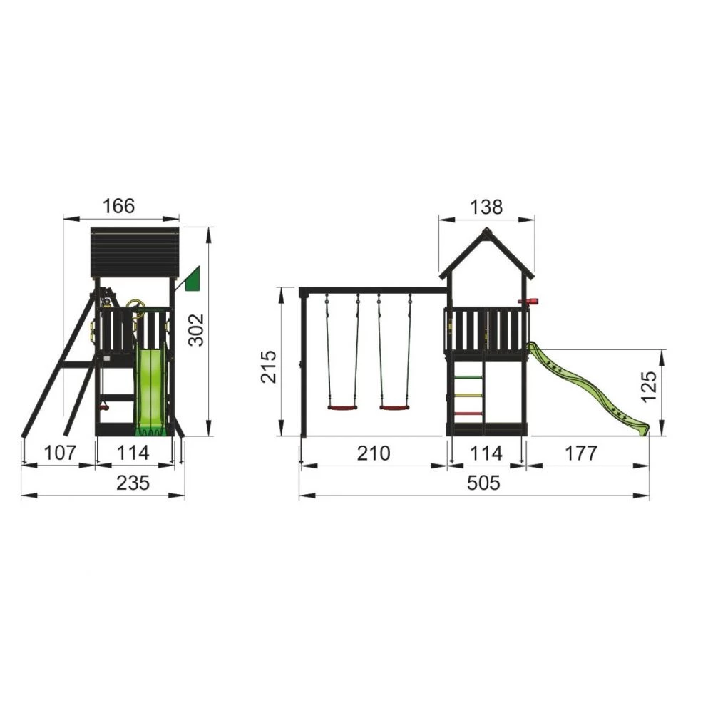Jungle Gym Club Legetårn Komplet Inkl. Swing Module Xtra Ekskl. Rutschebane, Grundmalet Sort - 806-284SB 3 Jungle Gym Club Legetårn Komplet Inkl. Swing Module Xtra Ekskl. Rutschebane, Grundmalet Sort - 806-284SB