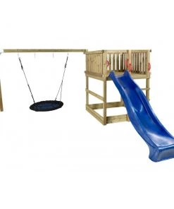Plus A/S Plus Play Legetårn Trykimprægneret Inkl. Gyngestativ Blå Rutsjebane Og Redegynge 185282-3