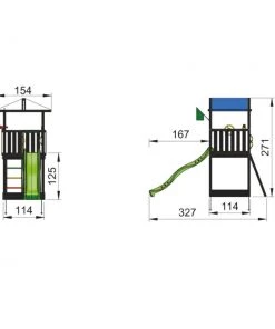 Jungle Gym Hut Legetårn Komplet Inkl. Rutschebane, Grundmalet Sort - 806-282