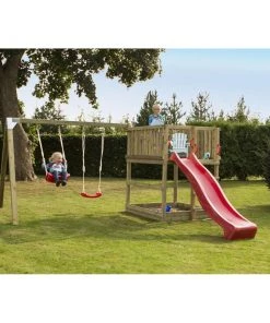 Plus A/S Plus Play Legetårn Trykimprægneret Inkl. Gyngestativ Rød Rutsjebane Og Gyngesæder 185282-5