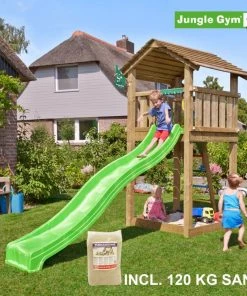 Jungle Gym Cottage Legetårn Komplet, Inkl. 120 Kg Sand Og Grøn Rutschebane - 804-270SG