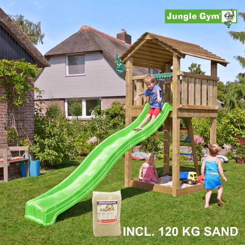 Jungle Gym Cottage Legetårn Komplet, Inkl. 120 Kg Sand Og Grøn Rutschebane - 804-270SG 3 Jungle Gym Cottage Legetårn Komplet, Inkl. 120 Kg Sand Og Grøn Rutschebane - 804-270SG