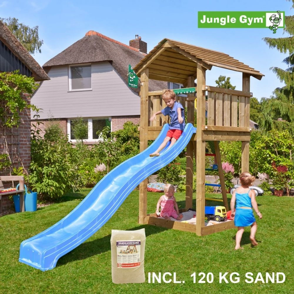 Jungle Gym Cottage Legetårn Komplet, Inkl. 120 Kg Sand Og Blå Rutschebane - 804-270SAB 3 Jungle Gym Cottage Legetårn Komplet, Inkl. 120 Kg Sand Og Blå Rutschebane - 804-270SAB