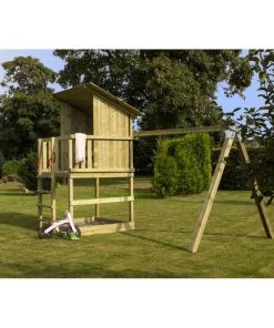 Plus A/S Plus Play Legetårn M/skråt Tag Trykimprægneret Inkl. Gyngestativ 185280-1