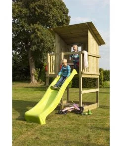 Plus A/S Plus Play Legetårn M/skråt Tag Trykimprægneret Inkl. Grøn Rutsjebane 18528-2