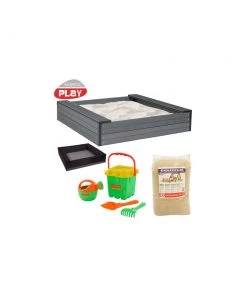 Nordic Play Sandkasse Med Sæde 24 X 120 X 120 Cm WPC Inkl. Net, 240 Kg Sand Og Grønt Strandsæt - 805-737