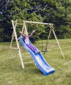 NORDIC PLAY Gyngestativ 240 Cm Med Platform M/1 Sort Gynge Og 1 Sort Trapez Inkl. Blå Rutsjebane - 805-628