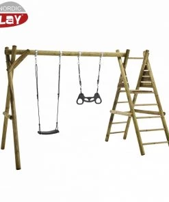 NORDIC PLAY Gyngestativ 240 Cm Med Platform M/1 Sort Gynge Og 1 Sort Trapez Ekskl. Rutsjebane - 805-627