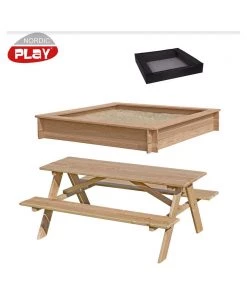Nordic Play Sampak Sandkasse Lærk 150 X 150 Cm, Net Og Bord/bænksæt - 805-751